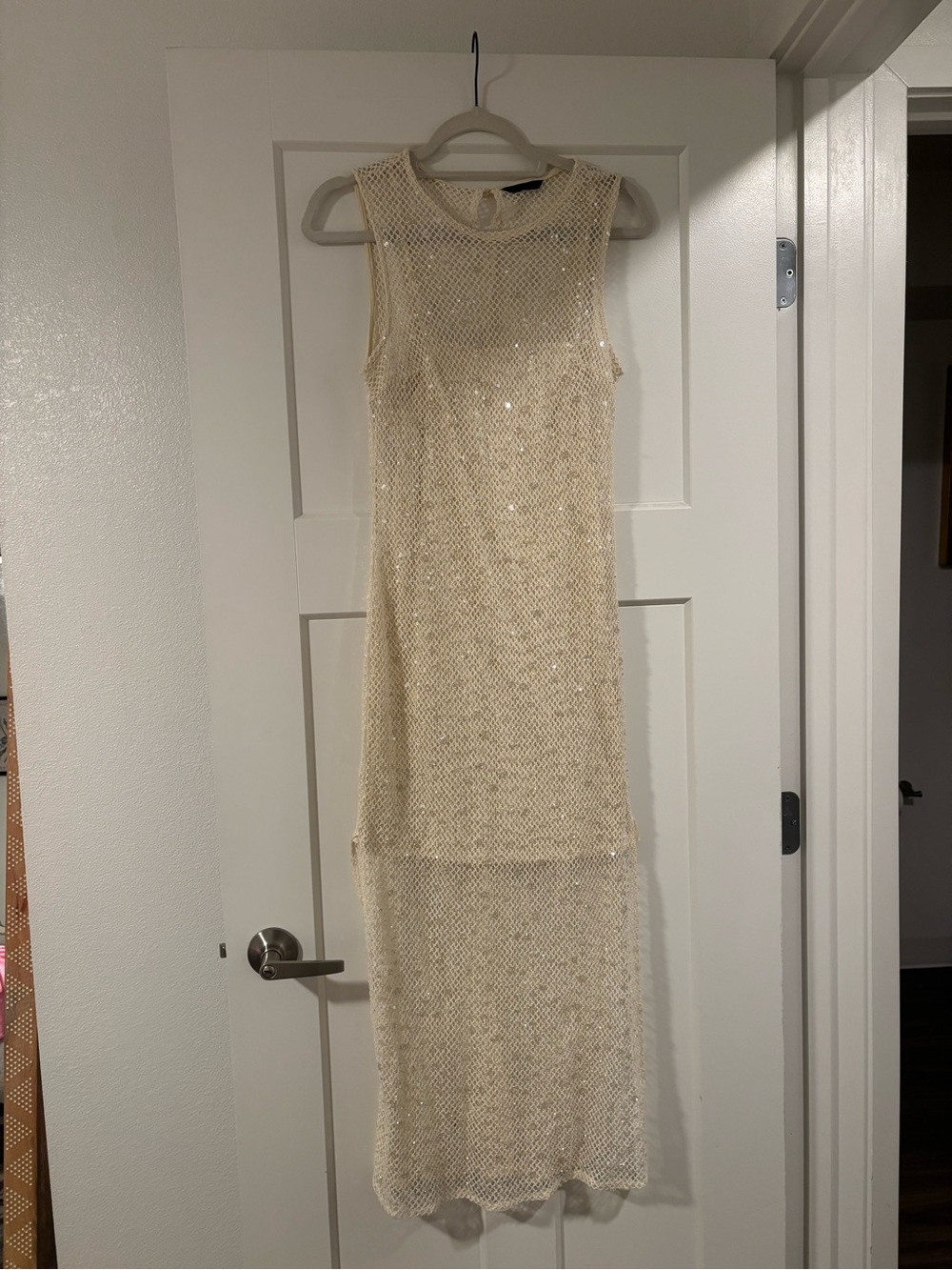 Zara Sheer Beaded Maxi Dress in Champagne - Picture 3 of 5